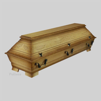 K74NRP - Kiefernsarg mit Schnitzung Kreuz/Palme