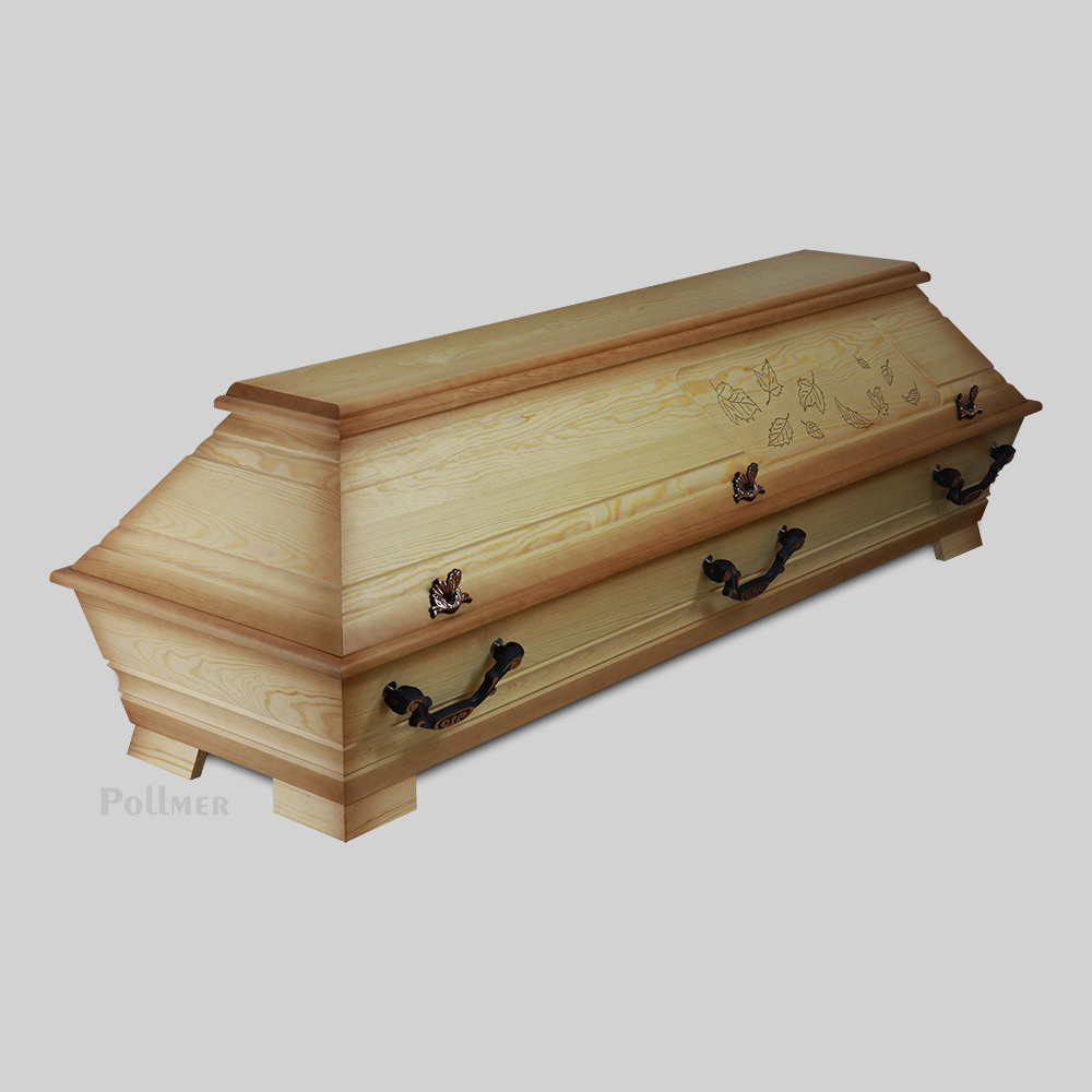 K88BP - Kiefernsarg mit Schnitzung Laub